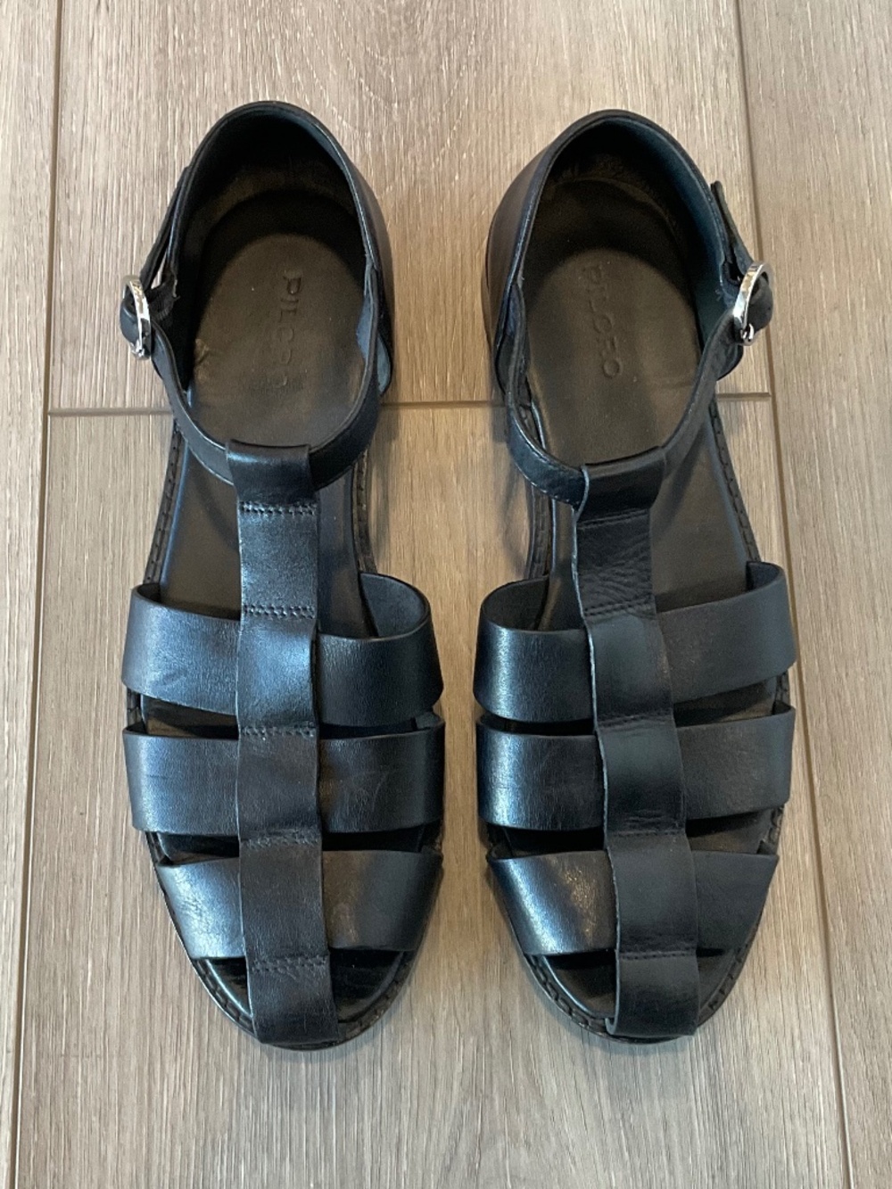 PILCRO Maris Fisherman Sandals in Black Leather Size EU 38